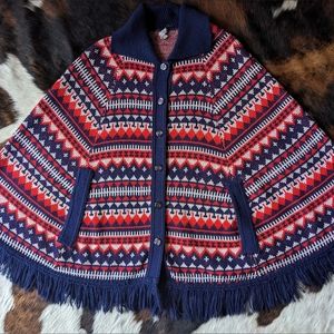 Vintage 1970s Fringed Cape Poncho
